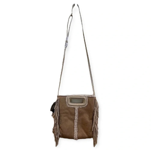 Maje Cream Sherpa Fringe Leather Suede Adjustable Designer Crossbody Bag NWT - Picture 1 of 10